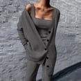 thumbnail image 2 of Women's 2 Piece Sets Knitted Three Cardigan Trouser Suit Trendy Outfits Crop Top Loose Wide Leg Pant L Grey, 2 of 4