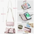 thumbnail image 3 of for iPhone 13 Full Body Protection Wallet Folio Flip Case, Shoulder Strap & Wristlet Card Slots Zipper Pocket RFID Blocking Rugged Durable PU Leather Phone Case Cover, Pink, 3 of 10
