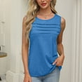 thumbnail image 2 of Summer Tops For Women Sevevn Ladies' Summer Solid Color Round Neck Camisole Sleeveless With Pleats On The Chest Dressy Tank Tops For Women, 2 of 8