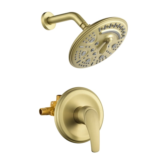 Cobbe 8-Inch Single Handle Bathroom Rain Shower Head Set with 6-Spray Patterns ABS Rainshower Showerhead Brushed Gold