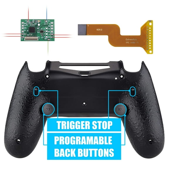 eXtremeRate Textured Black Dawn 2.0 FlashShot Trigger Stop Remap Kit for PS4 CUH-ZCT2 Controller, Upgrade Board & Redesigned Back Shell & Back Buttons & Trigger Lock for ps4 Controller JDM 040/050/055