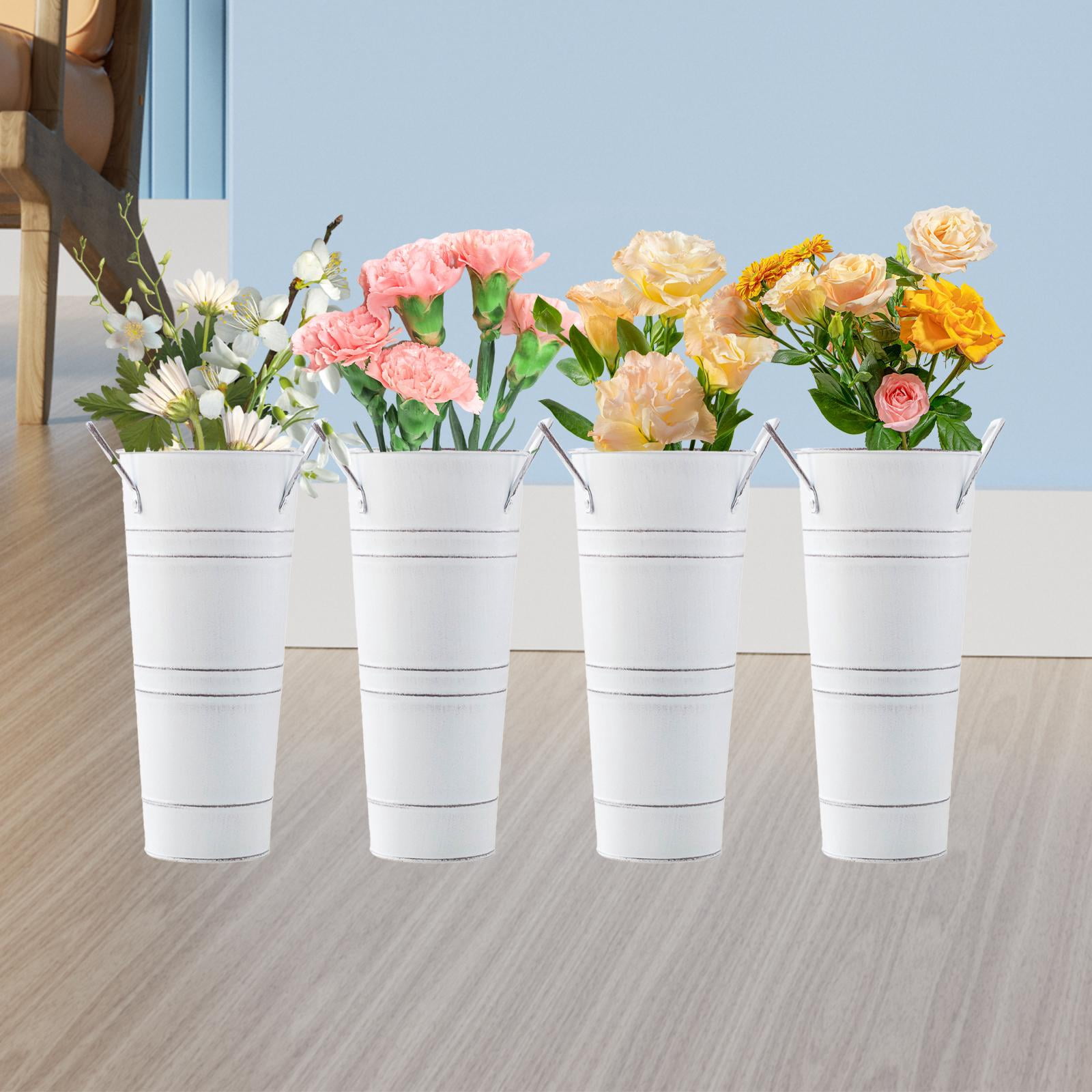 Baoblaze 4 Pieces French Floral Bucket Iron Flowerpot Umbrella Stand Holder Flower Bucket White