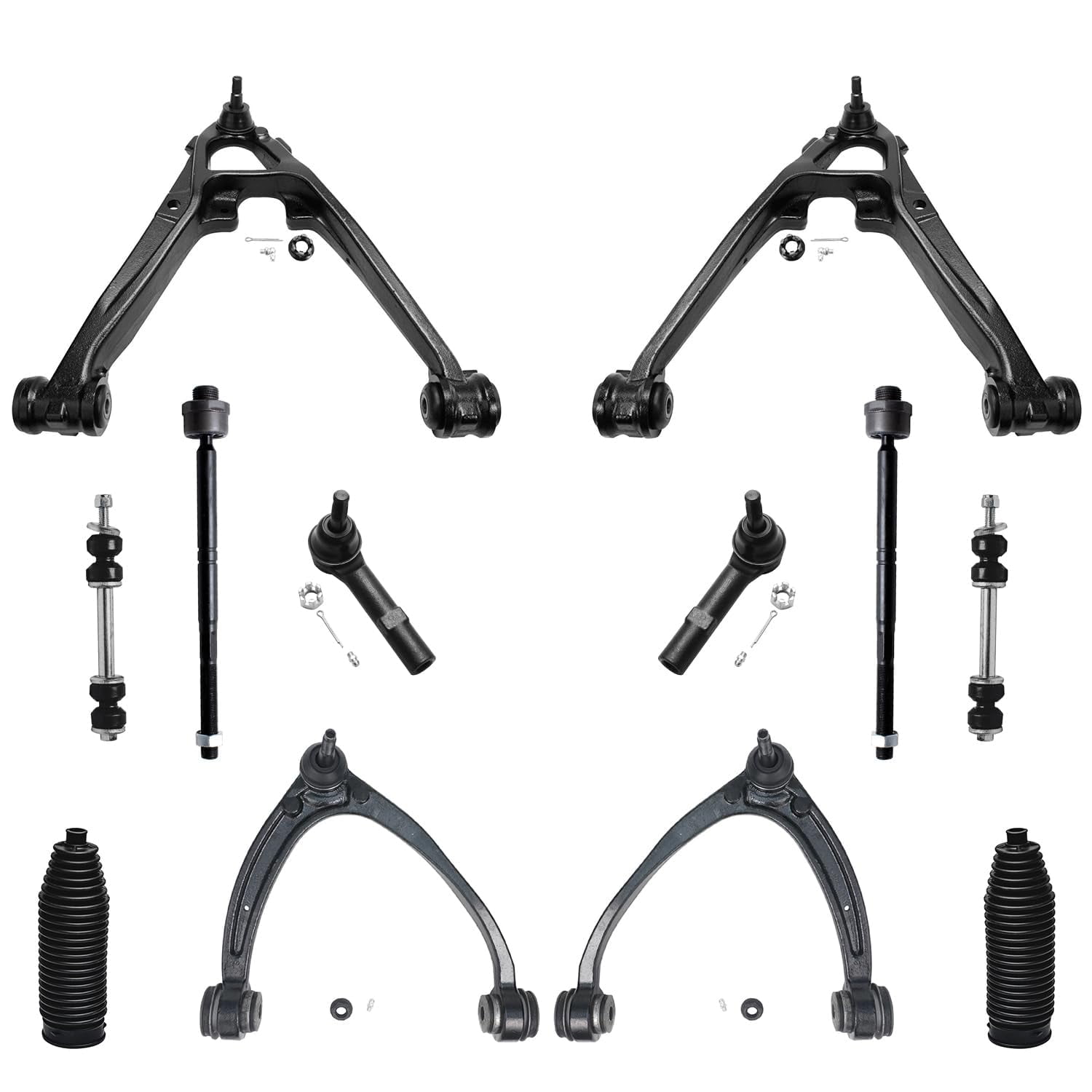 Detroit Axle - Front End 14pc Kit 07-13 Chevy GMC Silverado Sierra 1500 Upper Lower Control Arms with Ball Joints Sway Bar Links Inner Outer Tie Rods Boots Replacement Struts w/Coil Spring