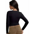 thumbnail image 3 of Womens Shirts Long Sleeve Crew Neck Ruched Stretch Basic Fitted Tee Shirts Tops, 3 of 6