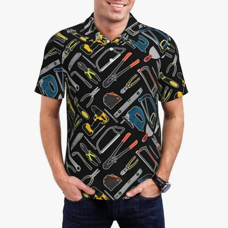 Haiem Building hand tools Pattern Mens Polo Shirts Quick Dry Short Sleeve Golf T Shirt Performance Moisture Wicking Casual Workout-Medium