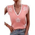 thumbnail image 4 of hirigin Women Knitted Loose Tank Tops Summer Casual Floral Print V-neck Sleeveless T-shirt for Streetwear Club Wear, 4 of 8