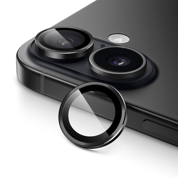 JETech Camera Lens Protector for iPhone 17 6.3-Inch, 9H Tempered Glass Metal Individual Ring Cover, Easy Installation Tray, HD Clear, 1 Set (Black)