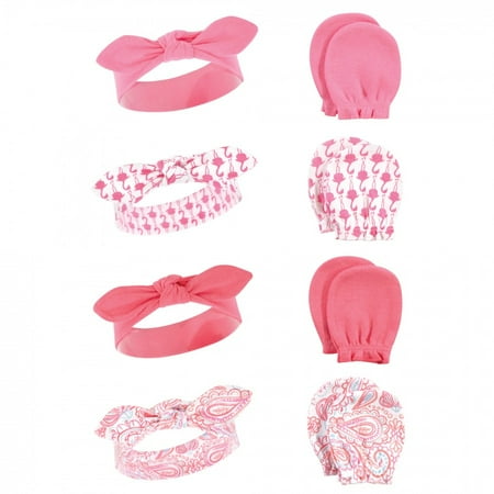 UPC: 0660168175509 | Hudson Baby Infant Girl Cotton Headband and Scratch Mitten Set Flamingo 0-6 Months