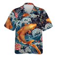 thumbnail image 2 of Camisa hawaiana con estampado 3D de peces koi para hombre, blusas con estampado de animales de buena suerte, camisas hawaianas de verano para la calle, blusas con solapa y mangas cortas, 2 of 4