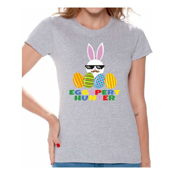 Awkward Styles Eggspert Hunter Tshirt Easter T Shirt Women Easter Gifts for Her Easter Egg Hunt Outfit Easter Holiday Shirts Funny Easter Bunny Shirt Easter Hunt T Shirt for Women Happy Easter Tshirt