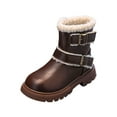 thumbnail image 4 of Mepaouo Girls Ankle Boots Leather Buckle Combat Booties Winter Dress Boots for Little Kid(Brown,32), 4 of 9