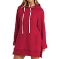 thumbnail image 2 of Winter Sweater Dress,Womens Long Sleeve Hooded Solid Top Raglan Sleeve Drawstring Pocket Comfortable Breathable Casual Daily Sweatshirt Red S, 2 of 6