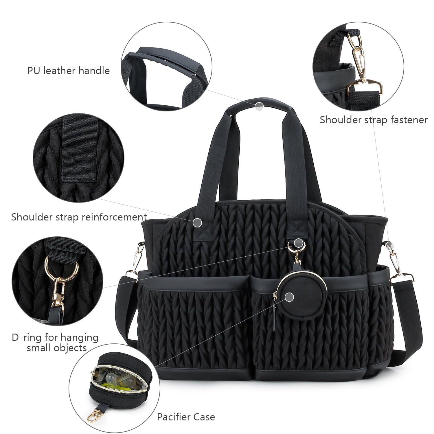 Sunyuer Diaper Bag Tote for Daily Use, Quilted Mommy Bag Function Maternity Bag Diaper Changing Messenger with Shoulder Strap Wet Pocket