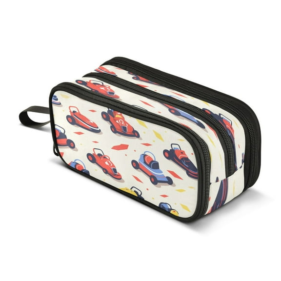 ALAZA Cartoon Cute Cars Pencil Case Bag 3 Compartment Pen Pouch Large Storage Holder Box Organizer
