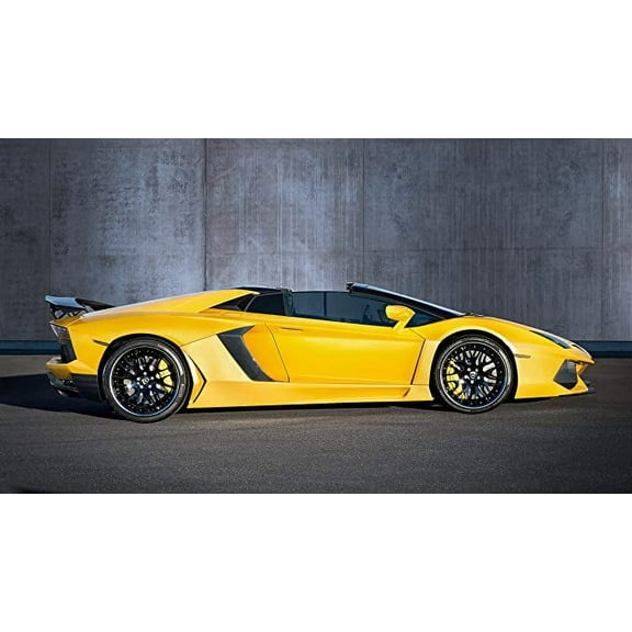 Iconic Arts Supercar- Lamborghini Aventador Roadster Yellow Laminated 18x24 Poster