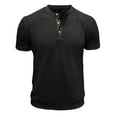 thumbnail image 5 of VSSSJ Men's Waffle Henley Shirt Short Sleeve Casual Round Neck Button Up Shirt Regular Fit Classic Basic Solid Henley T Shirts Black M, 5 of 5