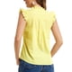thumbnail image 3 of Camiseta Gingham Inspire Chic para mujer, blusa de volantes con cuello en V y mangas cortas, a cuadros, color amarillo, 3 of 6
