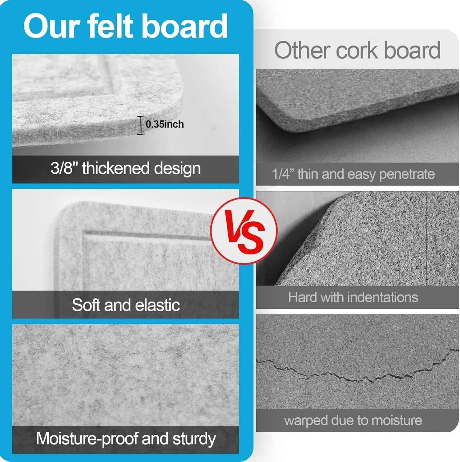 BEAUTYPEAK Large Felt Bulletin Board for Wall, 24" x 36" Frameless Picture Board Soft Felt Cork Board，Light Grey