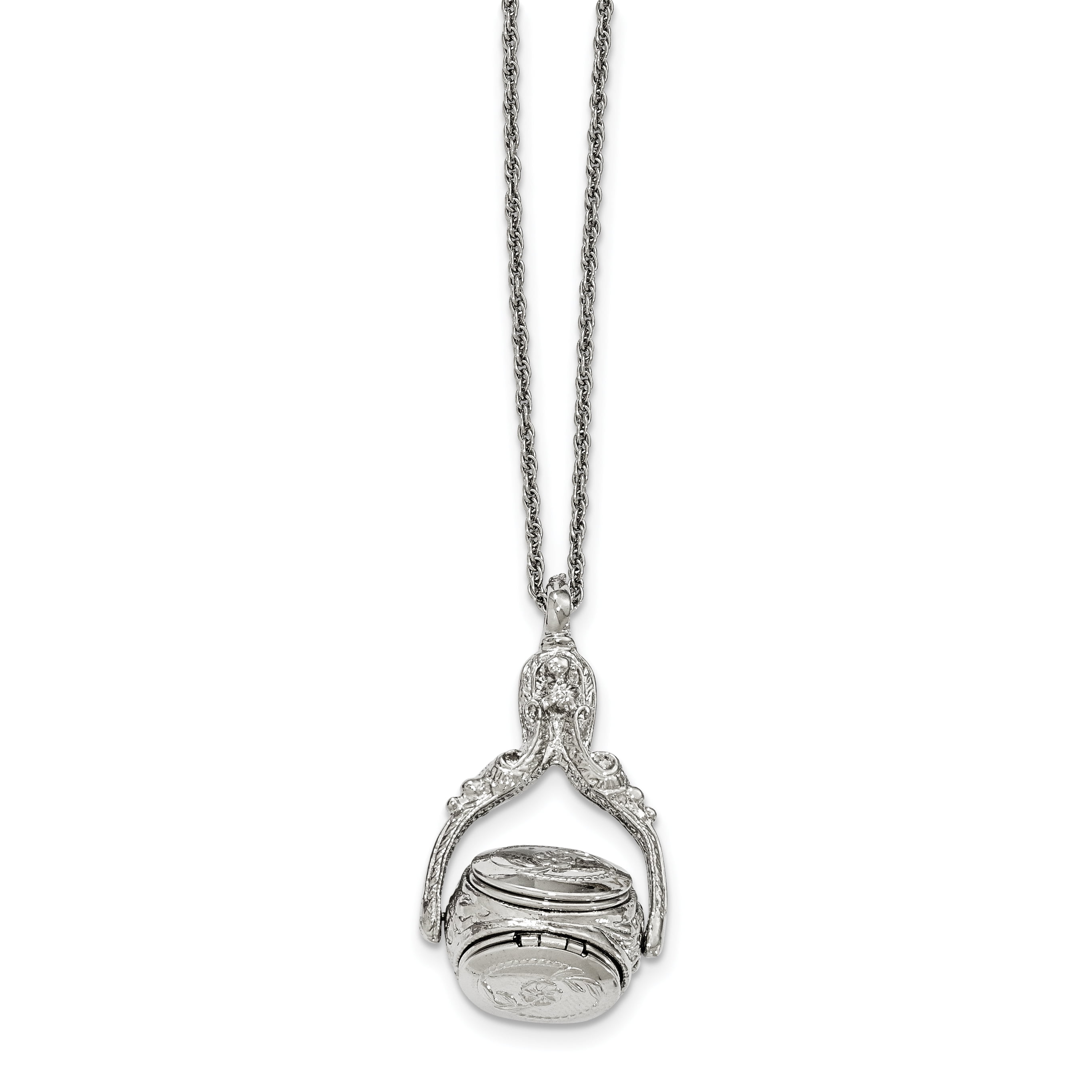 S M Diamonds Silvertone 3 in 1 Locket Spinning Pendant Necklace