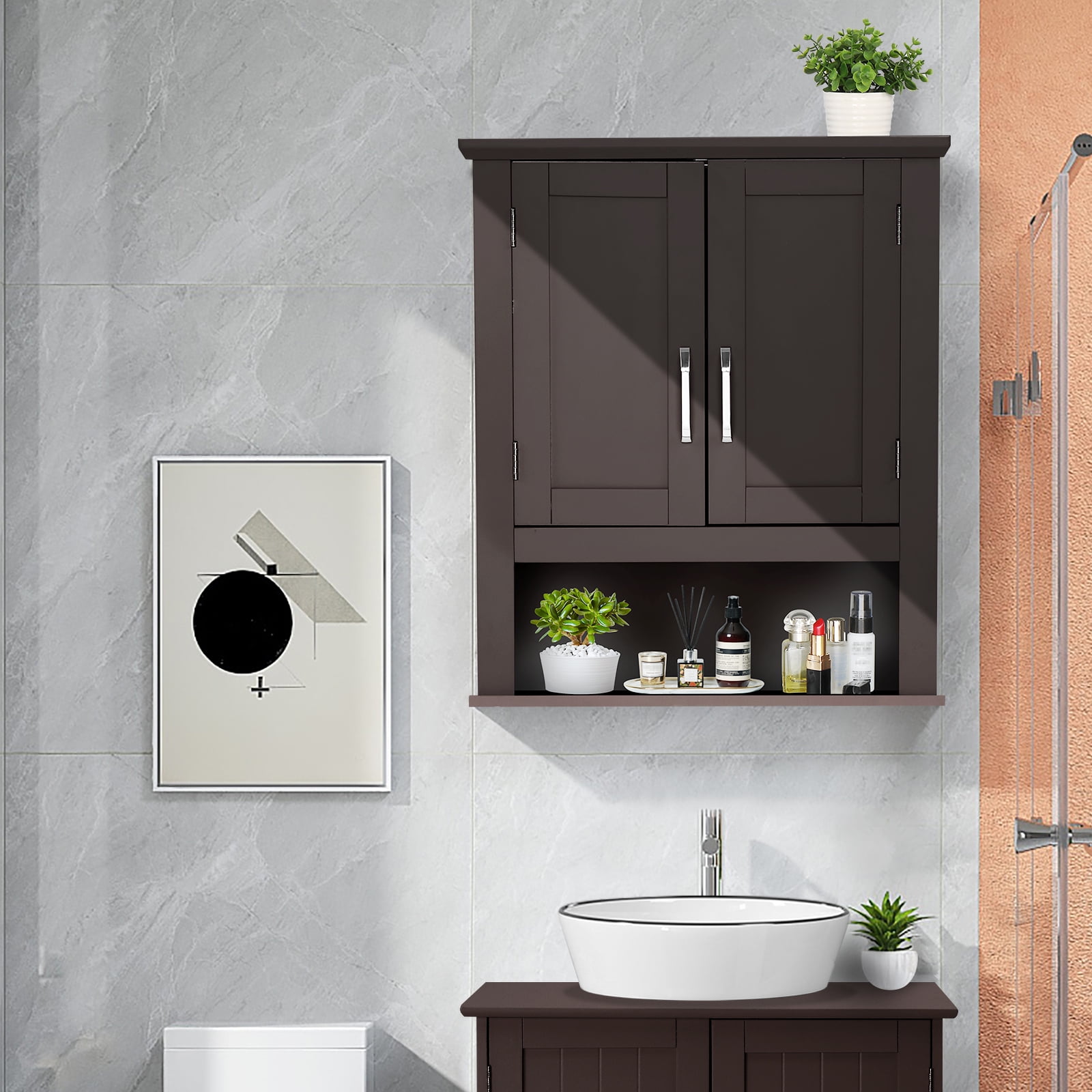 VINGLI Medicine Cabinet Espresso Bathroom Kitchen Office Wall Storage Cabinet Collection Floating Cabinet Organizer with 2-Doors 21" W X 8.5" D X 25.2" H