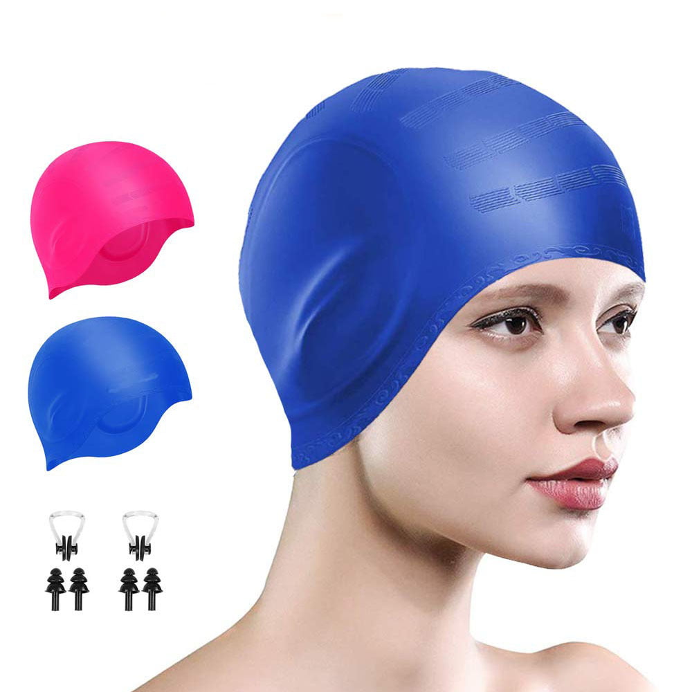Tianlu 4 Pieces Unisex Adult Swimming Caps For Long Hair Silicone