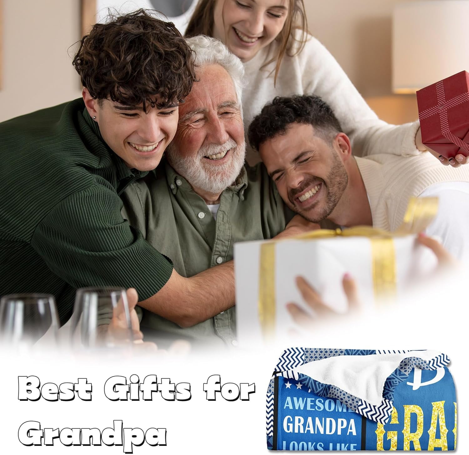 Grandpa Gifts from Grandkids, Best Birthday Gifts for Grandpa Blanket, Grandfather Gift for Father's Day, Christmas, Retired, Grandparents Day, Thanksgiving