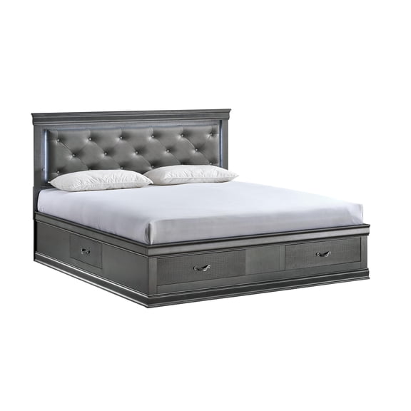 Glory Furniture Lorana Faux Leather Upholstered Full Storage Bed Gunmetal Gray