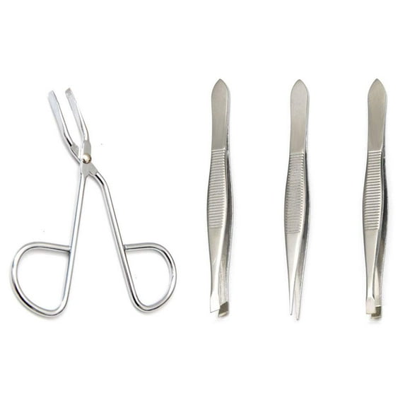 Luxxii (1 Pcs) Scissors Shaped Eyebrow Straight Tip (3 Pcs) Tweezers Clip Set - Flat Slant Point Tip Tweezers Hair Plucker for Hair and Eyebrows Personal Care (Silver Tone)