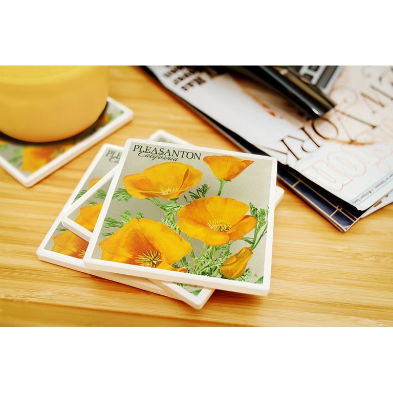  San Francisco, CA, California Poppy, Vintage Flora, Contour  (Absorbent Ceramic Coasters Set of 4 Matching Images, Cork Back, Kitchen  Table Decor) : Home & Kitchen