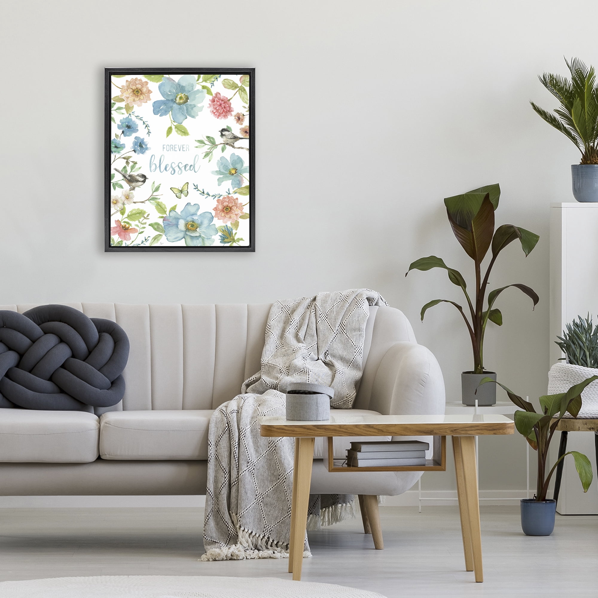 Stupell Industries Forever Blessed Pink & Blue Black Framed Floater Canvas Wall Art, design by Nan