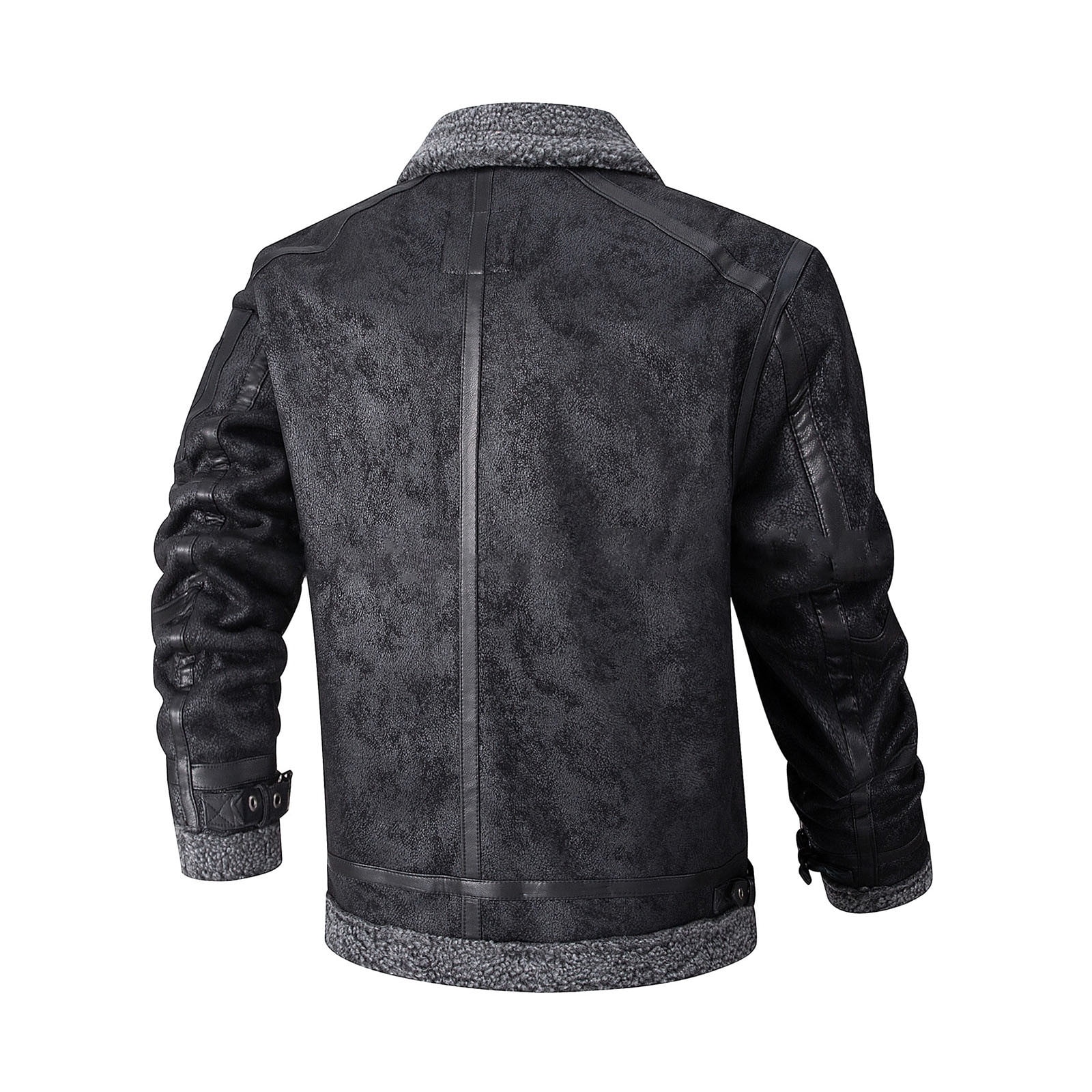 Aloohaidyvio Men's Bomber Jackets Faux Leather Sherpa Fleece Lined Suede Coats Heavyweight Fur Overcoat