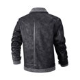 thumbnail image 3 of HOOMEUMY Men's Faux Leather Bomber Jacket Winter Warm Padded Fleece Lined Zipper Up Turndown Collar Flight Jacket with Pockets Black XXL, 3 of 6