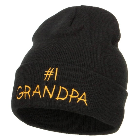 Number 1 Grandpa Embroidered Long Beanie - Black OSFM