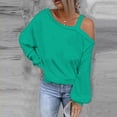 thumbnail image 2 of FAIWAD Women's Off The Shoulder Strap Asymmetrical Tops Long Sleeve Solid Color Trendy Pullover Tops, 2 of 5
