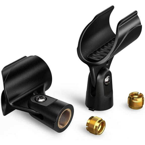 Moukey Microphone Mic Clip Holder for Mic Stand with 5/8" Male to 3/8" Female Adapter, 2-Pack