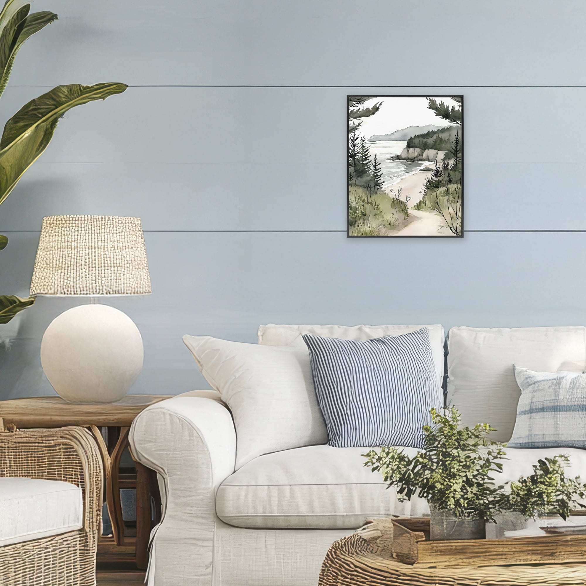 Stupell Industries Coastal Calm Winding Path Black Framed Giclee Art, design by Riley B