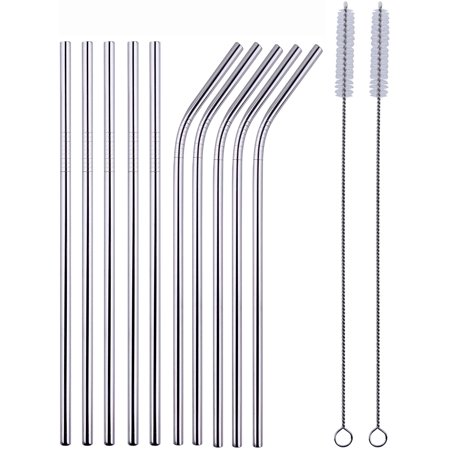 Straws Back Reusable Stainless Steel Straws - (10 Pack) with Cleaning Brushes and ...
