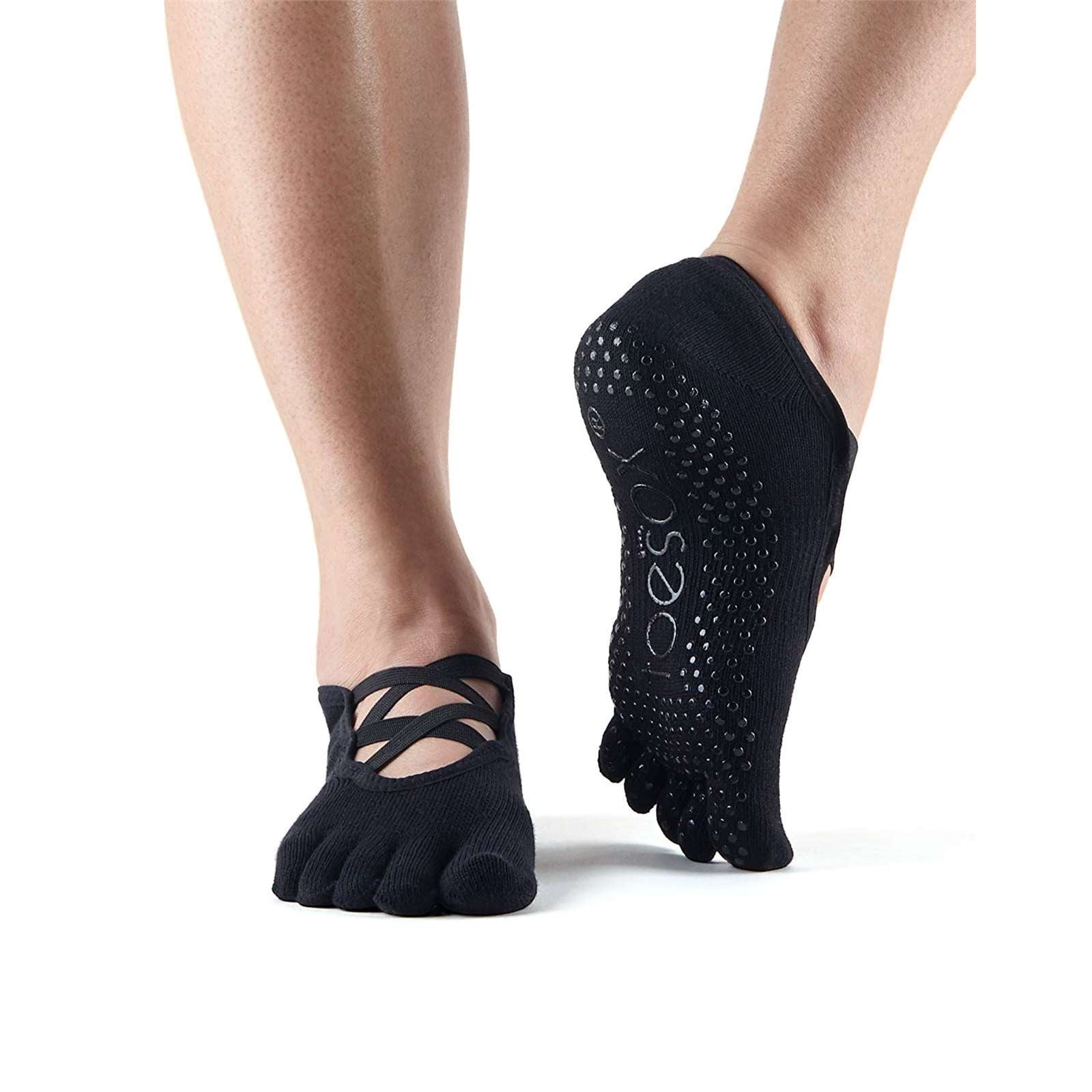 Ladies 1 Pair ToeSox Full Toe Organic Cotton Low Rise Yoga Socks In Fuchsia 