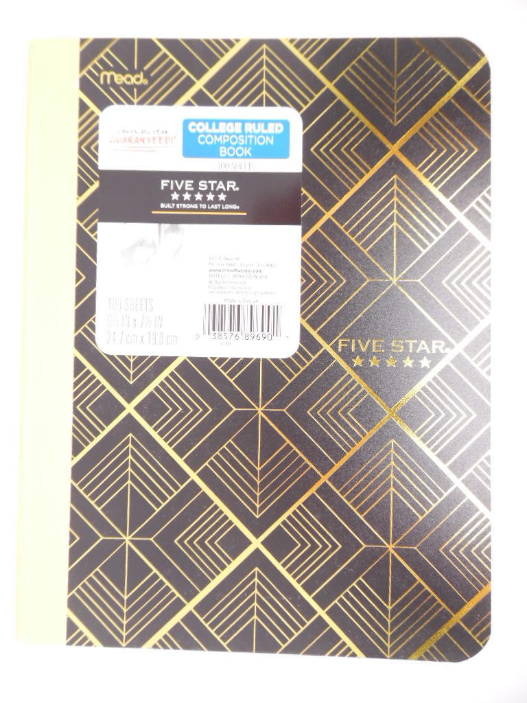 Mead Five Star Composition Notebook College Ruled Gold Diamonds