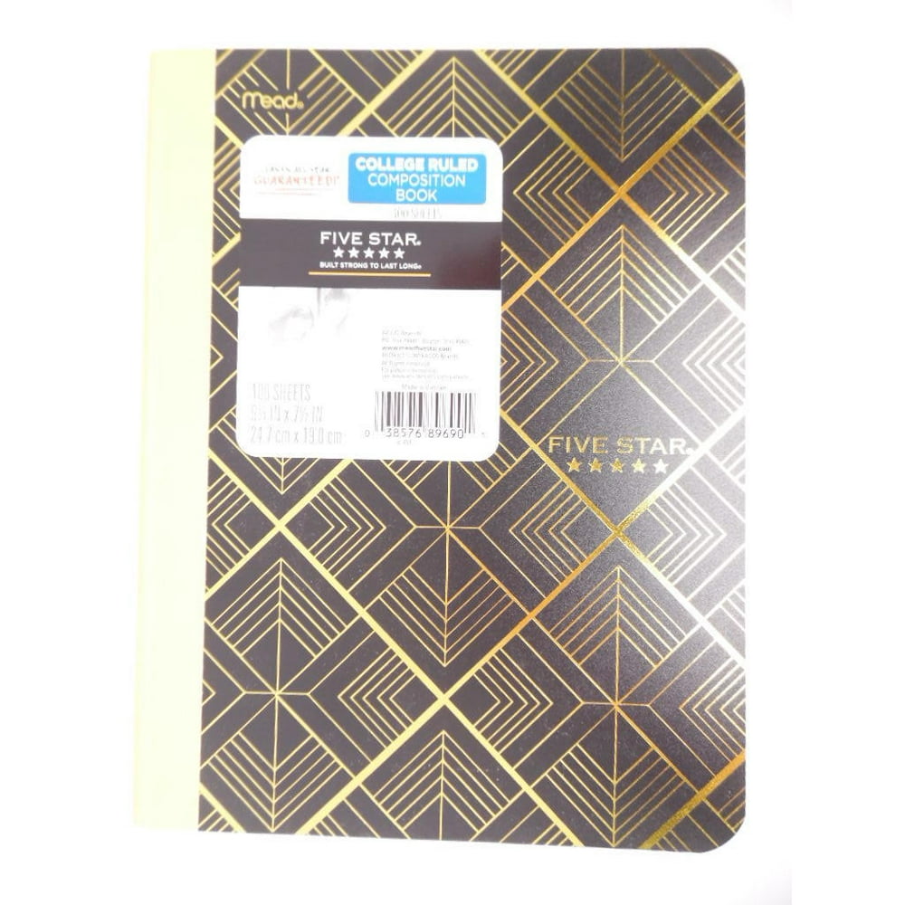 Mead Five Star Composition Notebook College Ruled Gold Diamonds
