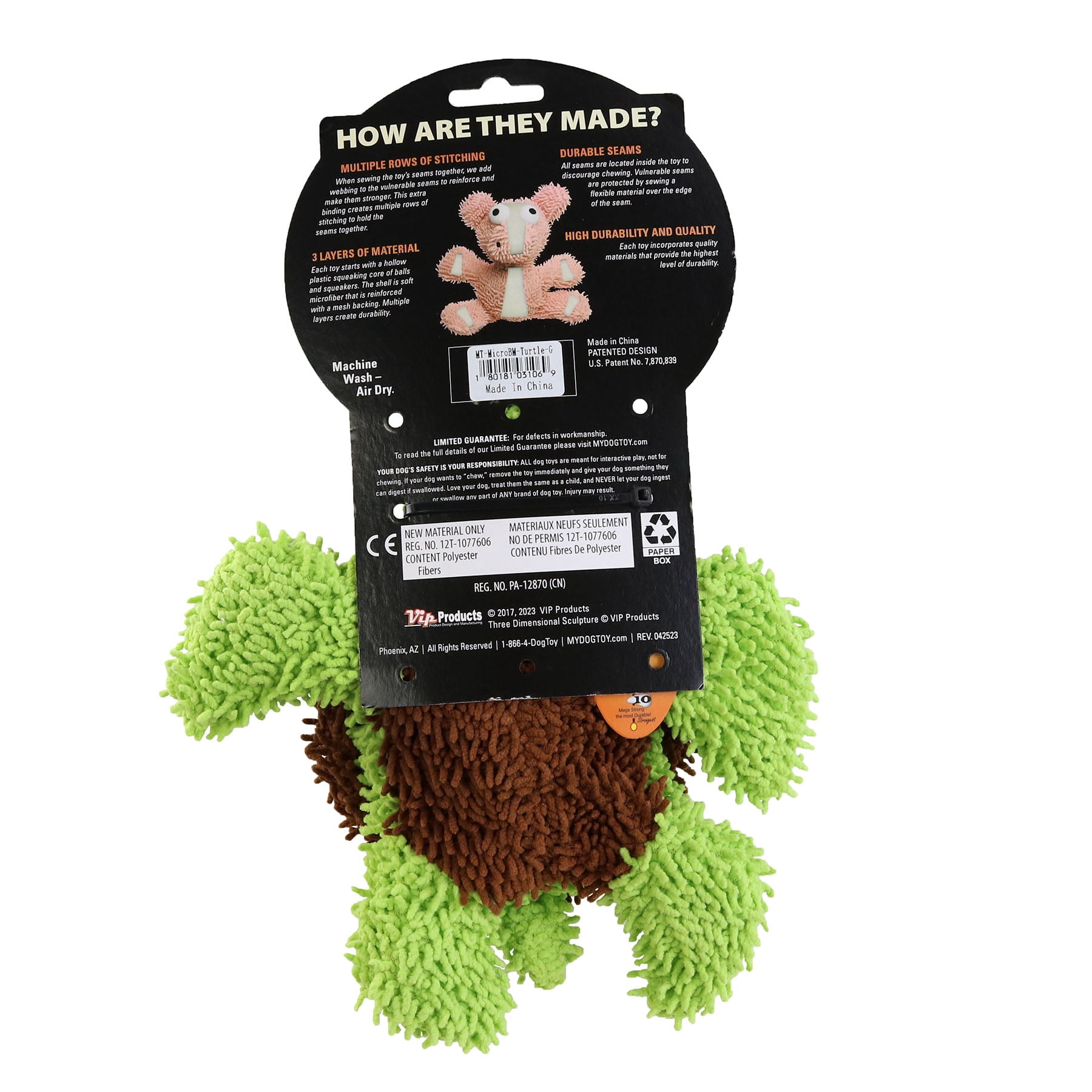 Mighty Microfiber Ball Med Turtle, Durable Squeaky Dog Toy