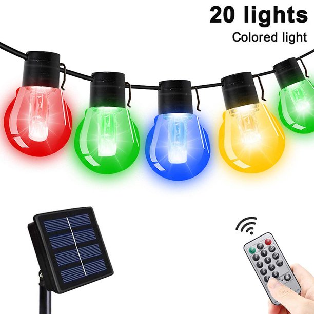 Luces de cadena solares Luces de patio al aire libre Luces colgantes G50 impermeables con energía solar con 20 bombillas LED inastillables para fiesta de bistró en el balcón del patio traser