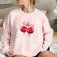 thumbnail image 2 of hxobax Pink Sweatshirt for Womens Fleece Pullover Tops Cute Cherry Bow Sweatshirts Jumper for Teens, 2 of 7