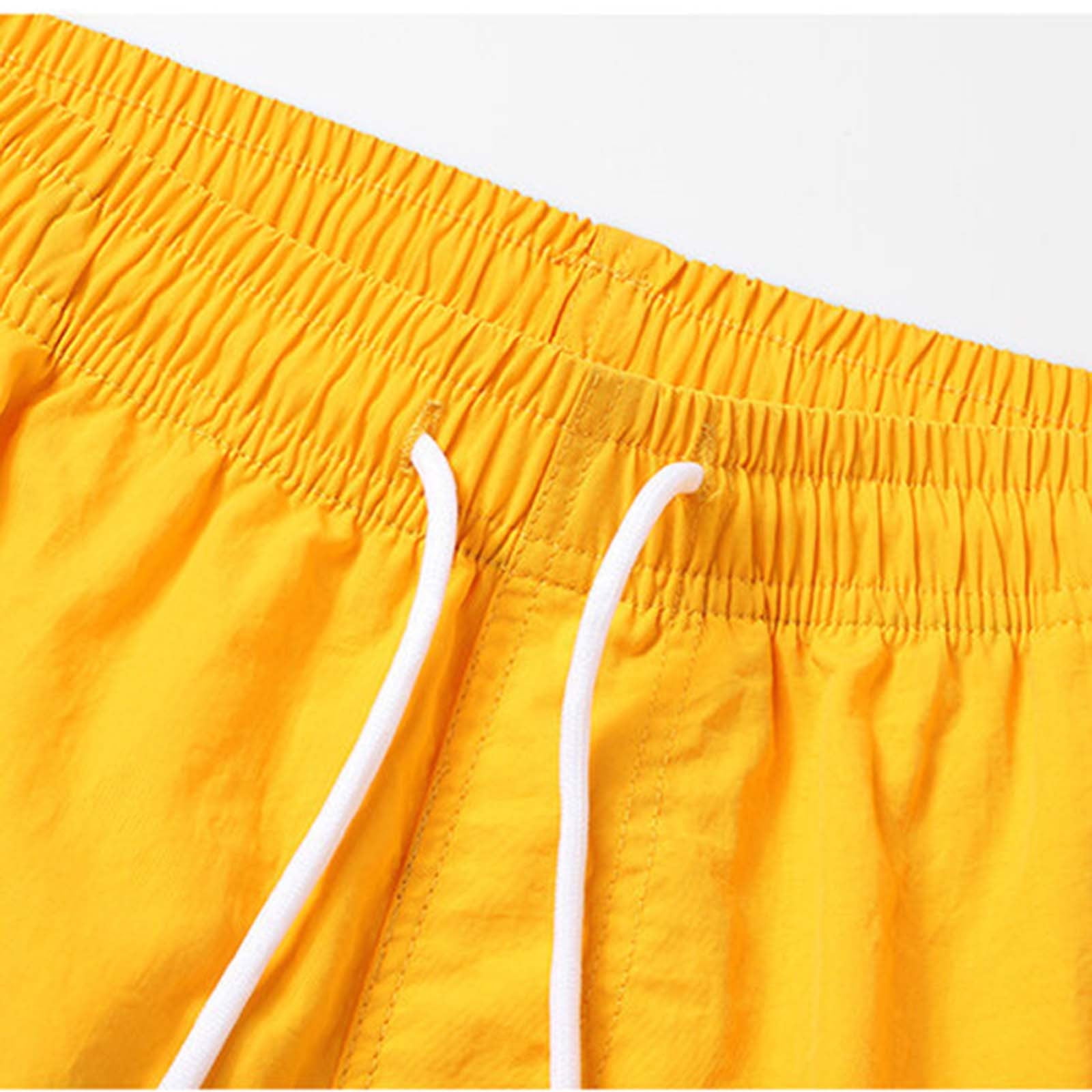 Iugvhana Mens Beach Shorts Swim Trunks Color Block Drawstring Elastic Waistband Shorts Quick Dry Men's Bathing Suit with Side Pockets Yellow XXL