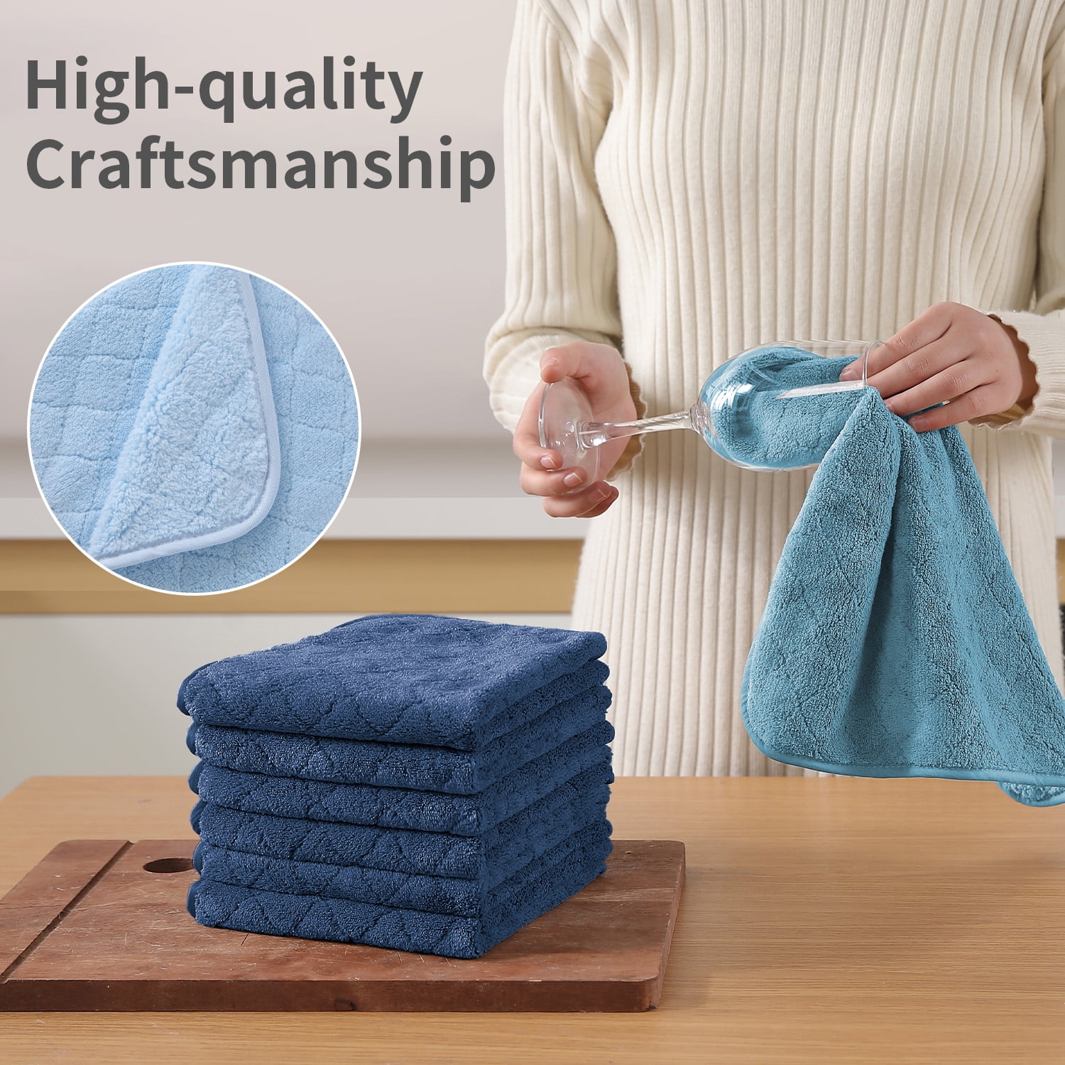 Jessy Home 12 Pack Blue Navy Turquoise Washcloths for Bathroom 13"x13" Ultra Soft Hand Face Towels