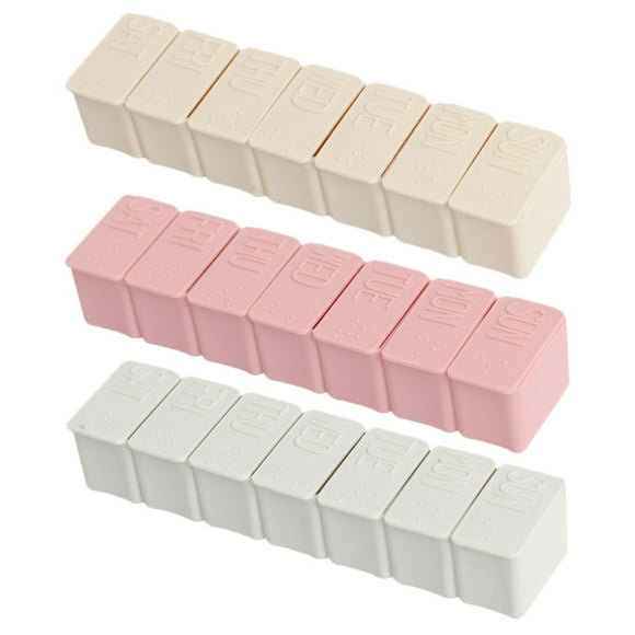 BRIGHTFUFU 3Pcs 7-Grids Weekly Pill Storage Storage Pill Box portátil Single Row Medicine Box Travel Pill Case