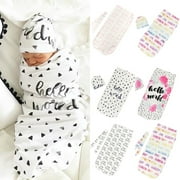 Newborn Baby Cotton Swaddle Floral Blanket Infant Sleeping Bag Swaddle Wrap+Hat/Headband