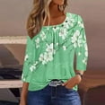 thumbnail image 7 of CYMMPU Women's Pleated Slanted Neck Floral Printed Flowy Blouse 3/4 Length Sleeve Tunic Tops Shirts Basic Tees Casual Business Work Blouses Summer Fall 2025 Clothes Green L, 7 of 7