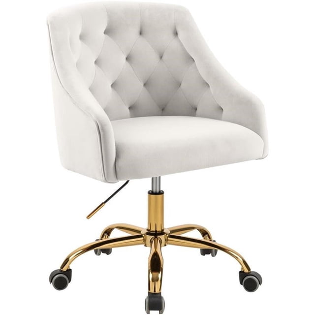 Pemberly Row Contemporary Velvet Swivel Adjustable Office Chair in Cream