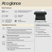 HP DesignJet T650 Large Format 36-inch Plotter Printer w Auto Sheet Feeder, Roll Cover, Media Bin, Stand, 2-Year Onsite Support